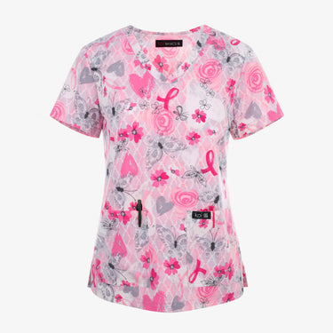 Womens Printed Scrub Top - Pretty Ribbon