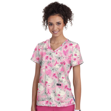 Womens Printed Scrub Top - Pretty Ribbon