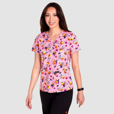 Womens Printed Scrub Top - Candy Corn Cuties