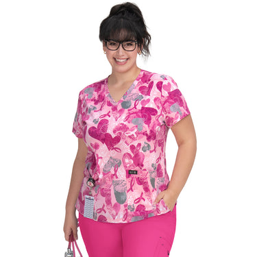 Womens Printed Scrub Top - Paisley Hearts