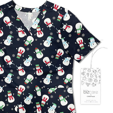 Mens Printed Scrub Top - Snowman