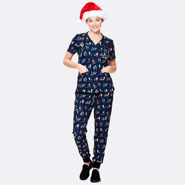 Womens Printed Scrub Set - Christmas Chaos