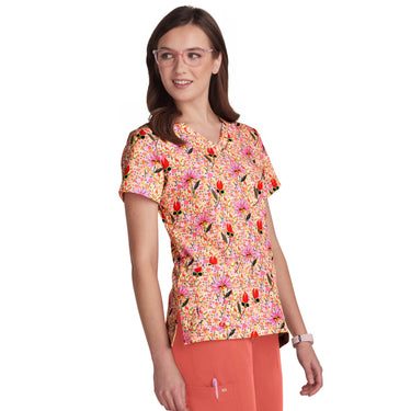 Womens Printed Scrub Top - Flower Babes