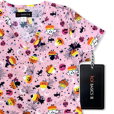 Womens Printed Scrub Top - Candy Corn Cuties