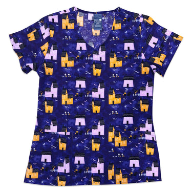 Womens Printed Scrub Top - Trick or Treat