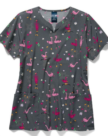 Womens Printed Scrub Top - Let's Roll