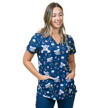 Womens Printed Scrub Top - Koala Cuddles