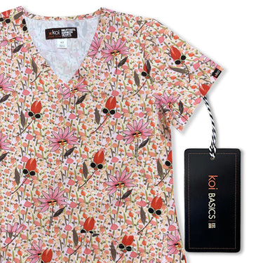 Womens Printed Scrub Top - Flower Babes