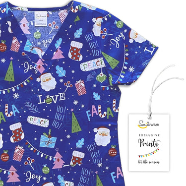 Smilewear Christmas Scrub Top - Tis The Season (Royal)