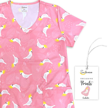 Womens Printed Scrub Top - Cockatoo