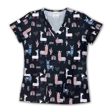 Womens Printed Scrub Top - Llama Love